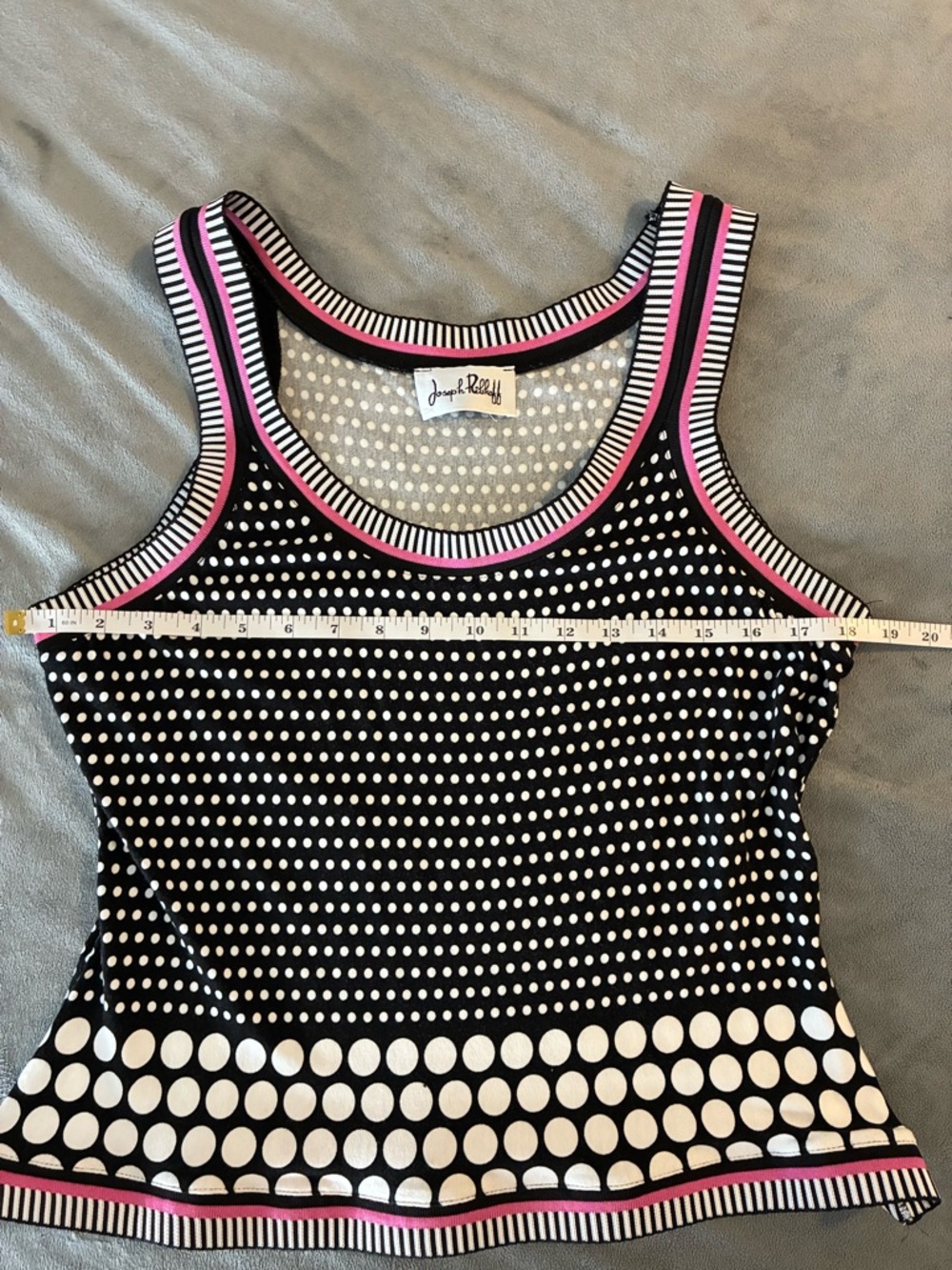 Joseph Ribkoff Black & White Polka Dot Tank Top 3/4 Sleeve Blazer with Pink Trim - Picture 13 of 14